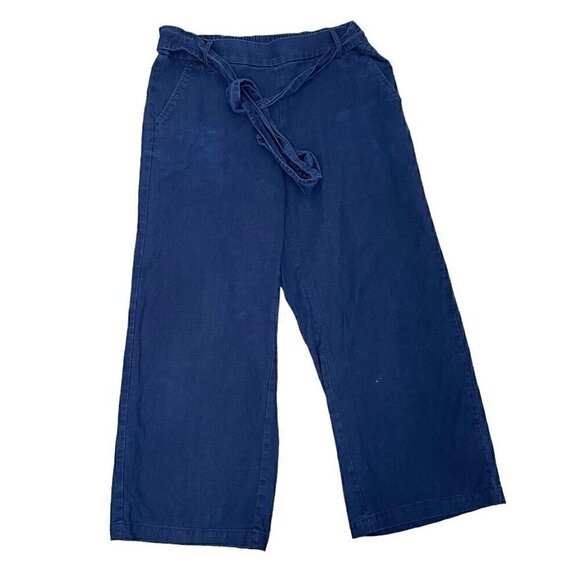 *J Crew Factory Linen Blend Tie Front Wide Leg Crop Pants Navy Blue size 10 - Picture 1 of 8